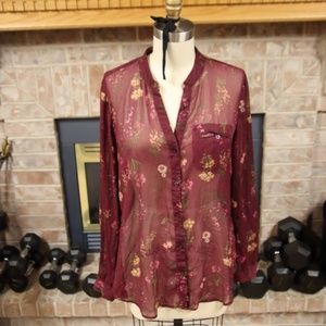 KUT from the Kloth Jasmine Women's Long Sleeve Blouse/Top Burgundy - Large